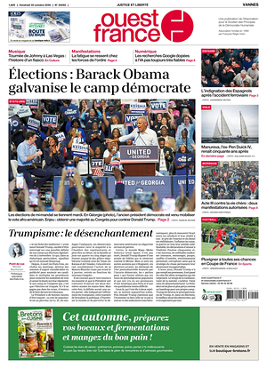 Une de Ouest-France (Vannes) du jour - Journal régional