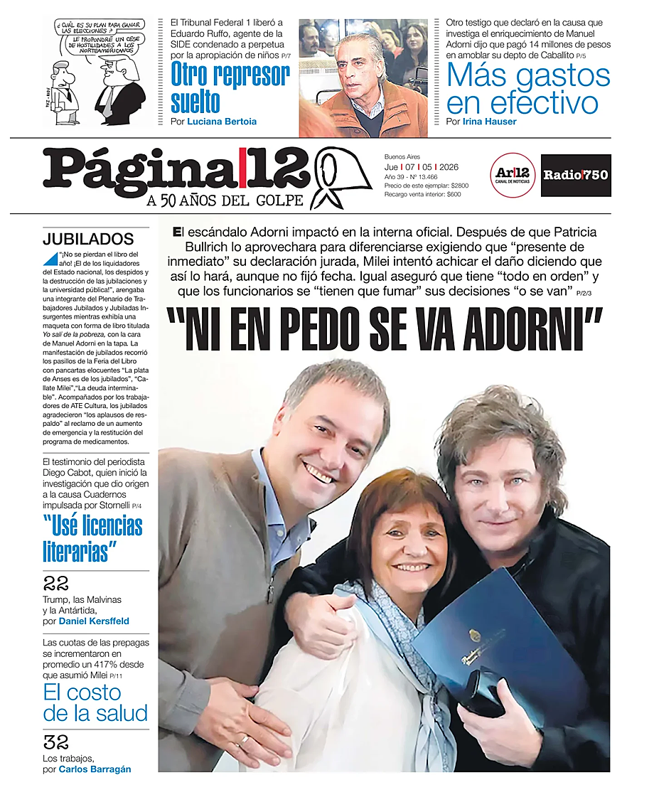 Tapa de Página 12 de hoy