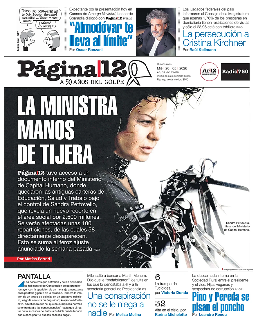 Tapa de Página 12 de hoy