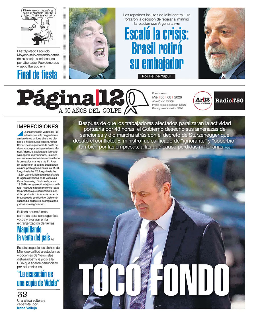 Tapa de Página 12 de hoy