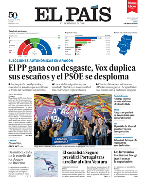 Prima pagina EL PAIS primera edicion di oggi - Quotidiano estero