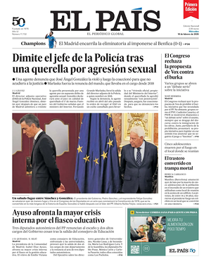 Prima pagina EL PAIS primera edicion di oggi - Quotidiano estero