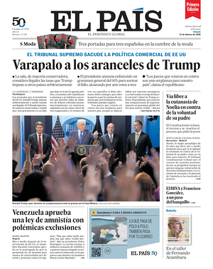 Prima pagina EL PAIS primera edicion di oggi - Quotidiano estero