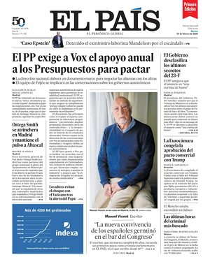 Prima pagina EL PAIS primera edicion di oggi - Quotidiano estero