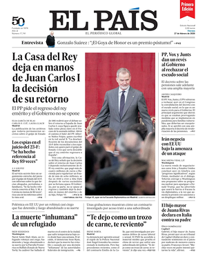 Prima pagina EL PAIS primera edicion di oggi - Quotidiano estero