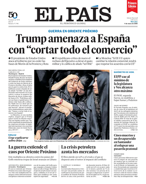 Prima pagina EL PAIS primera edicion di oggi - Quotidiano estero