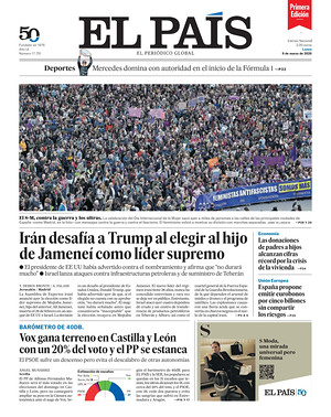 Prima pagina EL PAIS primera edicion di oggi - Quotidiano estero