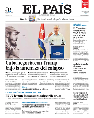 Prima pagina EL PAIS primera edicion di oggi - Quotidiano estero