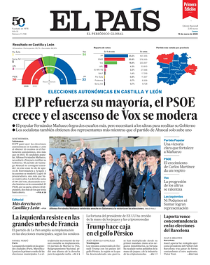 Prima pagina EL PAIS primera edicion di oggi - Quotidiano estero