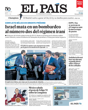 Prima pagina EL PAIS primera edicion di oggi - Quotidiano estero