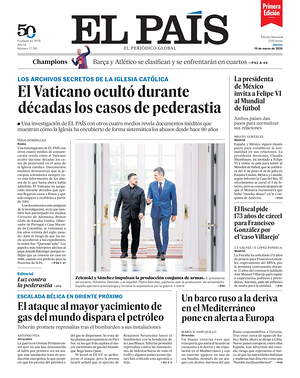 Prima pagina EL PAIS primera edicion di oggi - Quotidiano estero