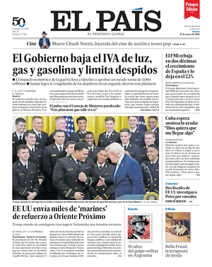 Prima pagina EL PAIS primera edicion di oggi - Quotidiano estero