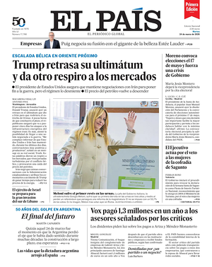 Prima pagina EL PAIS primera edicion di oggi - Quotidiano estero