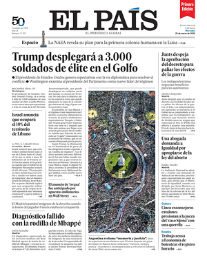 Prima pagina EL PAIS primera edicion di oggi - Quotidiano estero
