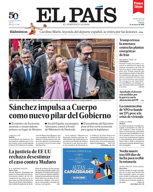 Prima pagina EL PAIS primera edicion di oggi - Quotidiano estero