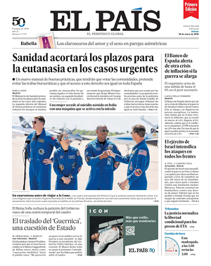Prima pagina EL PAIS primera edicion di oggi - Quotidiano estero