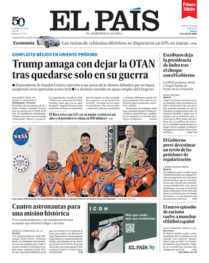 Prima pagina EL PAIS primera edicion di oggi - Quotidiano estero
