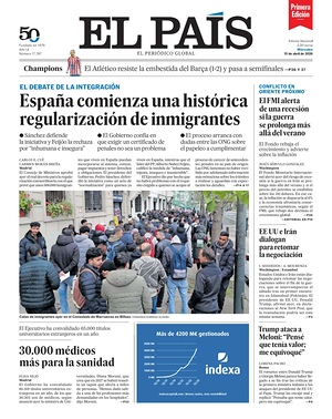 Prima pagina EL PAIS primera edicion di oggi - Quotidiano estero