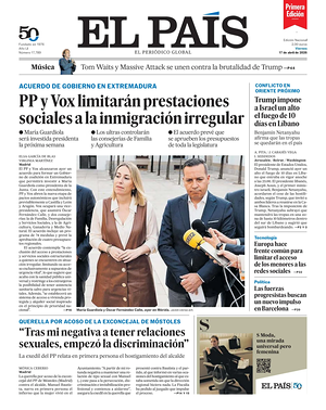 Prima pagina EL PAIS primera edicion di oggi - Quotidiano estero