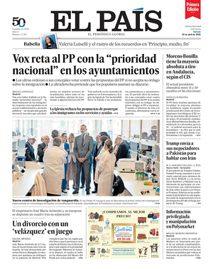 Prima pagina EL PAIS primera edicion di oggi - Quotidiano estero