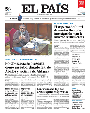 Prima pagina EL PAIS primera edicion di oggi - Quotidiano estero