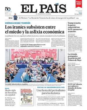 Prima pagina EL PAIS primera edicion di oggi - Quotidiano estero