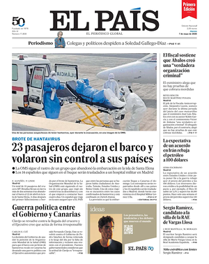 Prima pagina EL PAIS primera edicion di oggi - Quotidiano estero
