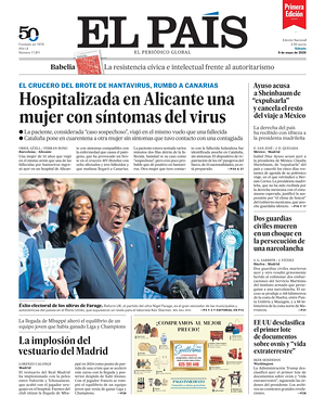 Prima pagina EL PAIS primera edicion di oggi - Quotidiano estero