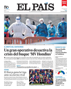 Prima pagina EL PAIS primera edicion di oggi - Quotidiano estero
