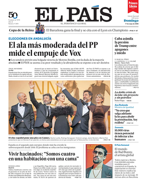 Prima pagina EL PAIS primera edicion di oggi - Quotidiano estero