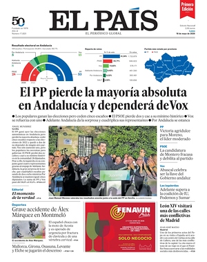 Prima pagina EL PAIS primera edicion di oggi - Quotidiano estero