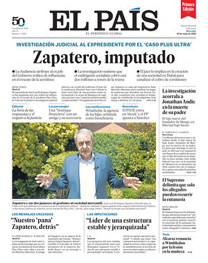 Prima pagina EL PAIS primera edicion di oggi - Quotidiano estero