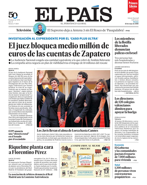 Prima pagina EL PAIS primera edicion di oggi - Quotidiano estero