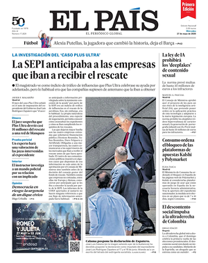 Prima pagina EL PAIS primera edicion di oggi - Quotidiano estero