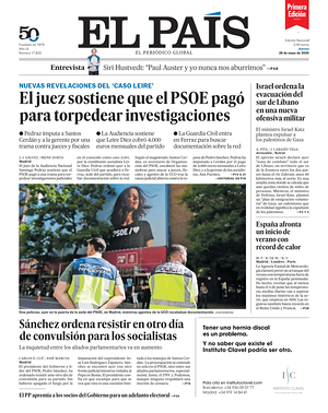 Prima pagina EL PAIS primera edicion di oggi - Quotidiano estero