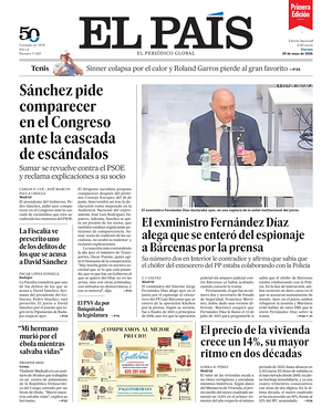 Prima pagina EL PAIS primera edicion di oggi - Quotidiano estero