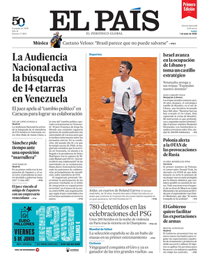 Prima pagina EL PAIS primera edicion di oggi - Quotidiano estero