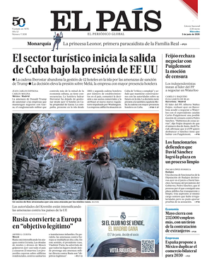 Prima pagina EL PAIS primera edicion di oggi - Quotidiano estero