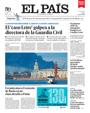 Prima pagina EL PAIS primera edicion di oggi - Quotidiano estero