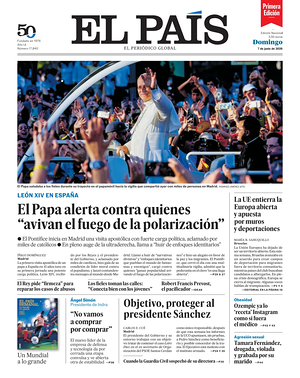 Prima pagina EL PAIS primera edicion di oggi - Quotidiano estero