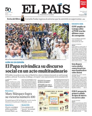 Prima pagina EL PAIS primera edicion di oggi - Quotidiano estero