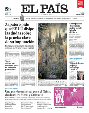 Prima pagina EL PAIS primera edicion di oggi - Quotidiano estero