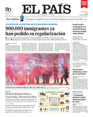 Prima pagina EL PAIS primera edicion di oggi - Quotidiano estero