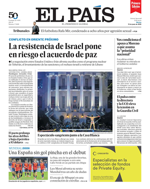 Prima pagina EL PAIS primera edicion di oggi - Quotidiano estero