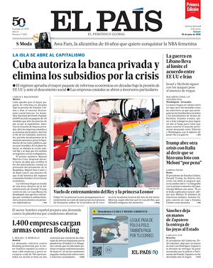 Prima pagina EL PAIS primera edicion di oggi - Quotidiano estero