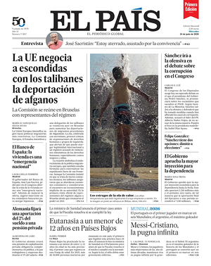 Prima pagina EL PAIS primera edicion di oggi - Quotidiano estero