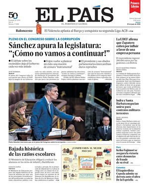 Prima pagina EL PAIS primera edicion di oggi - Quotidiano estero