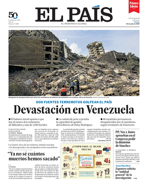 Prima pagina EL PAIS primera edicion di oggi - Quotidiano estero