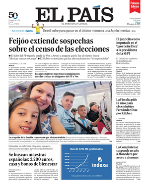 Prima pagina EL PAIS primera edicion di oggi - Quotidiano estero