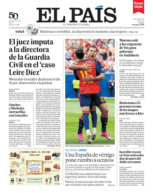 Prima pagina EL PAIS primera edicion di oggi - Quotidiano estero